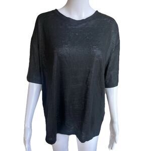 Sass & Bide 100% Linen T Shirt Womens L Black Boxy Semi Sheer Short Sleeve Top